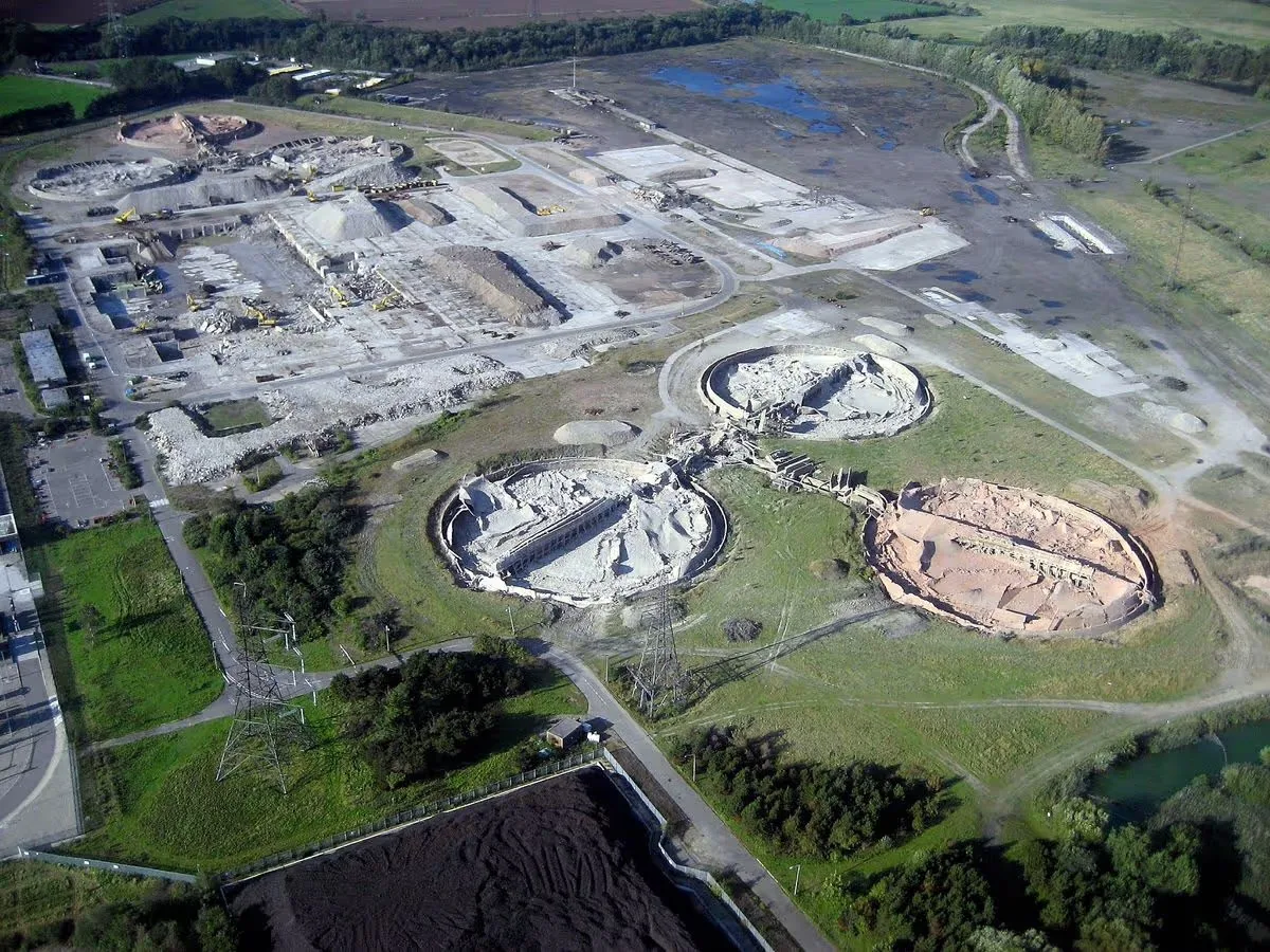 Aerial view of the former Drakelow Power Station site after demolition in 2006, showing cleared areas and remaining foundations